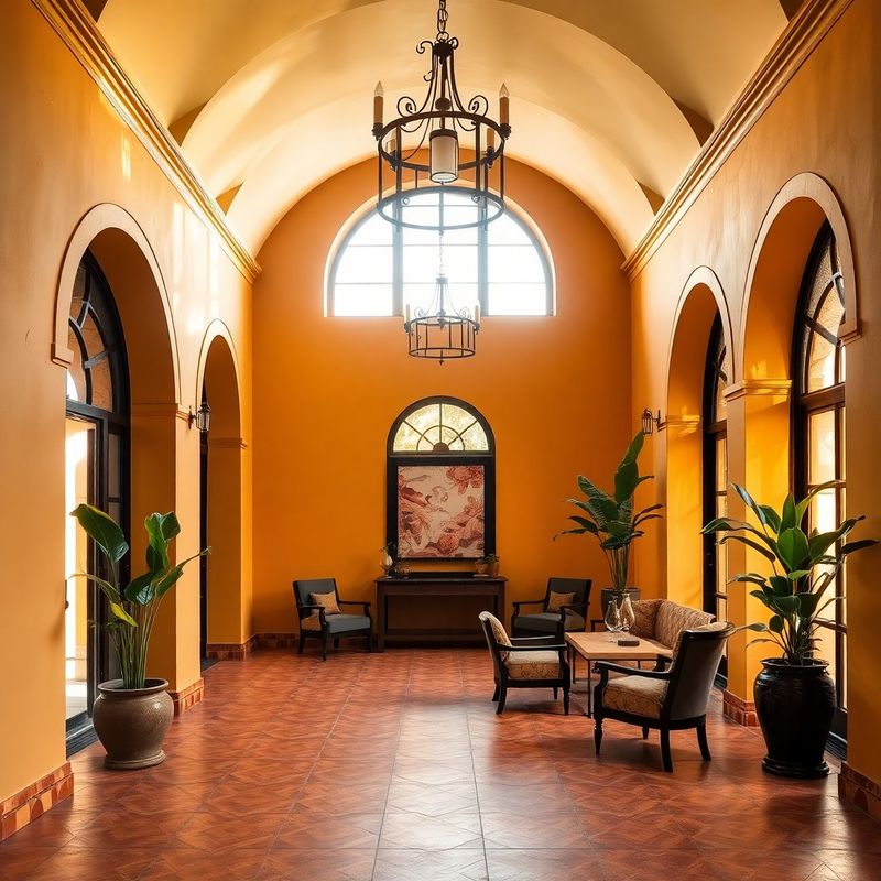 The Stoneaorbit lobby with restored 1921 hydraulic cement tiles and amber-gold walls