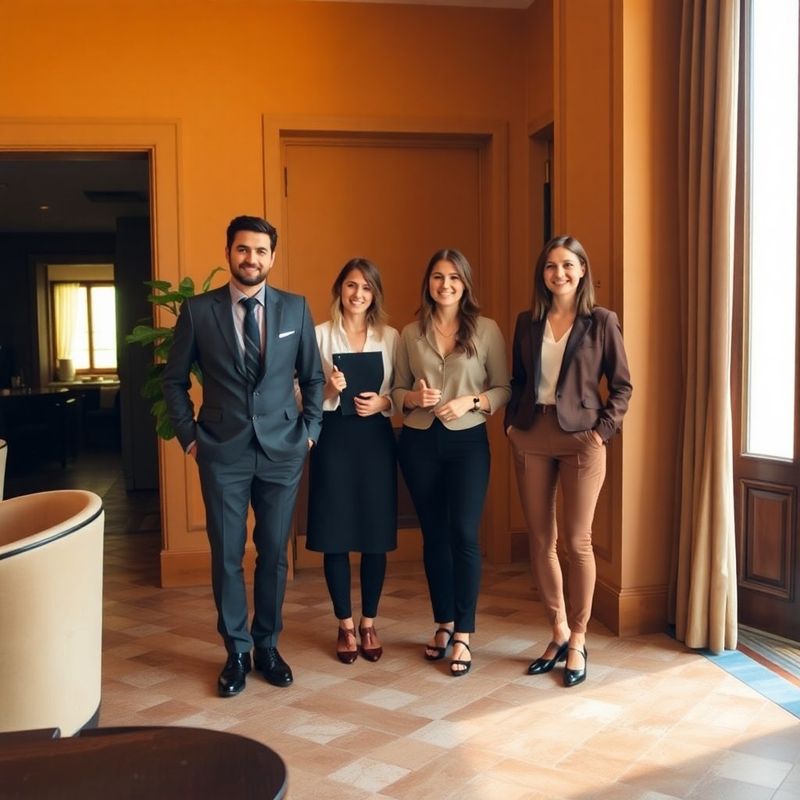 The small Stoneaorbit team in the lobby with amber-gold interior and Andalusian tile floor