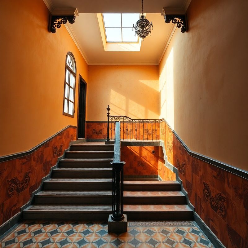 The restored 1921 staircase at Stoneaorbit with original hydraulic cement tiles